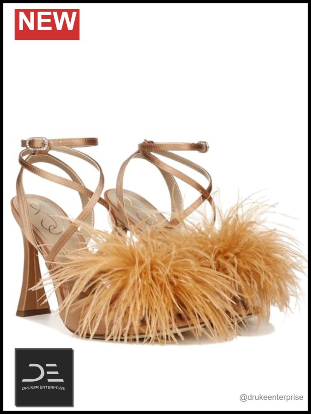 Feather Detail Heeled Sandals Open Toe Ankle Strap Dress Shoes